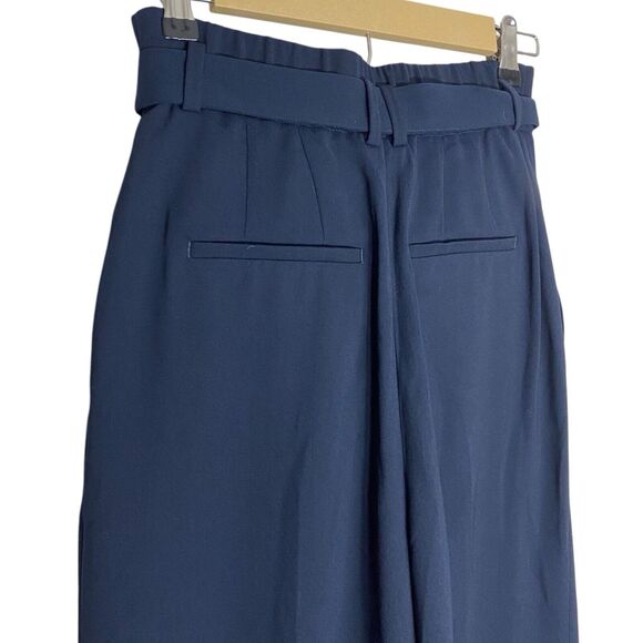 Uniqlo Pants Womens 26-27 Wide Leg Navy Blue Zip Tie Belt Elastic Waist Pleated - Picture 7 of 9